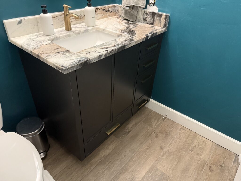 Powder room vanity perspective view